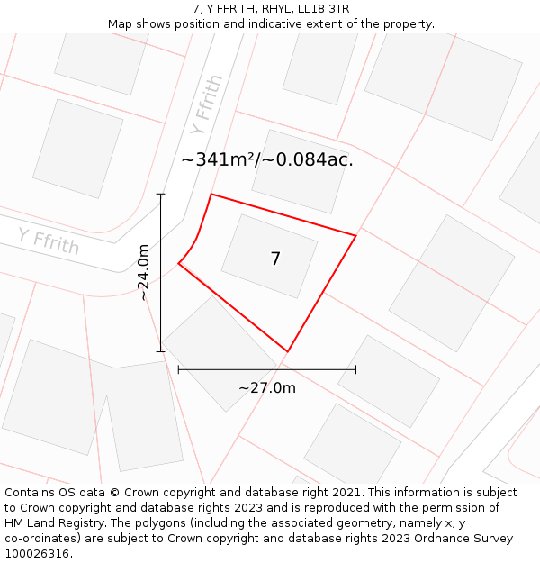 7, Y FFRITH, RHYL, LL18 3TR: Plot and title map