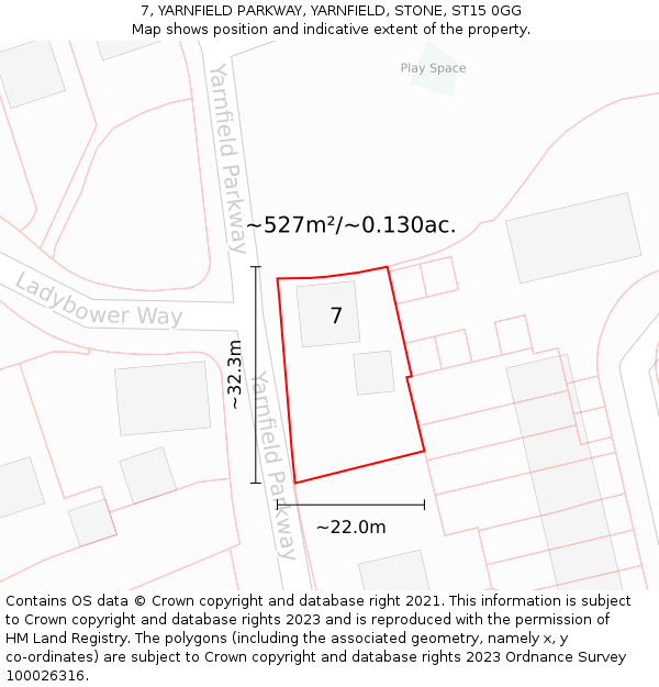 7, YARNFIELD PARKWAY, YARNFIELD, STONE, ST15 0GG: Plot and title map