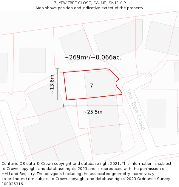 7, YEW TREE CLOSE, CALNE, SN11 0JP: Plot and title map