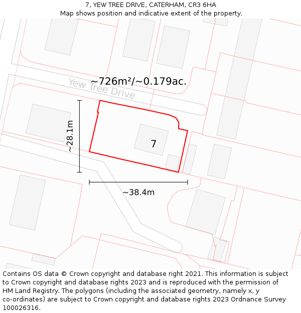 7, YEW TREE DRIVE, CATERHAM, CR3 6HA: Plot and title map