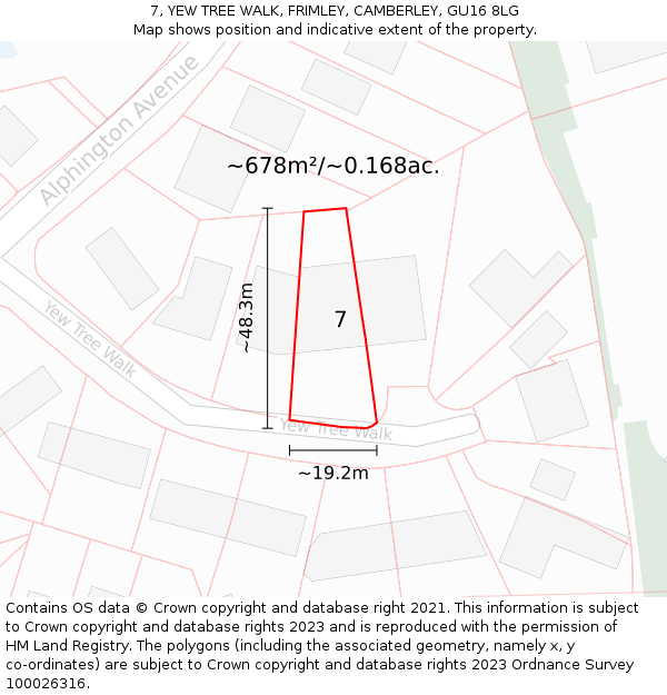 7, YEW TREE WALK, FRIMLEY, CAMBERLEY, GU16 8LG: Plot and title map