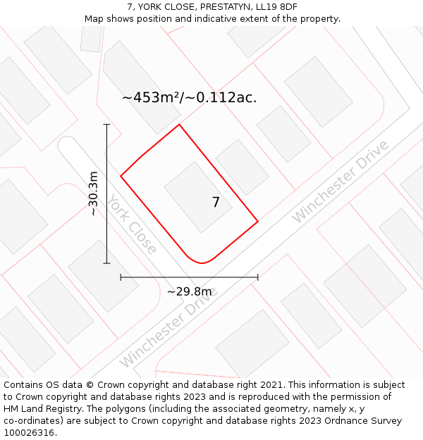 7, YORK CLOSE, PRESTATYN, LL19 8DF: Plot and title map