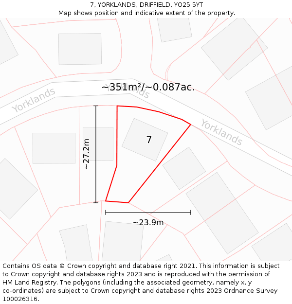 7, YORKLANDS, DRIFFIELD, YO25 5YT: Plot and title map