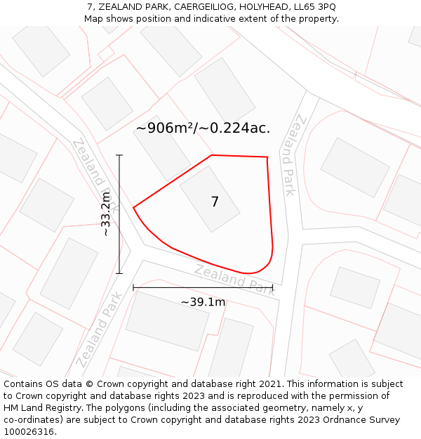 7, ZEALAND PARK, CAERGEILIOG, HOLYHEAD, LL65 3PQ: Plot and title map