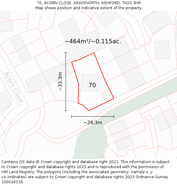 70, ACORN CLOSE, KINGSNORTH, ASHFORD, TN23 3HR: Plot and title map