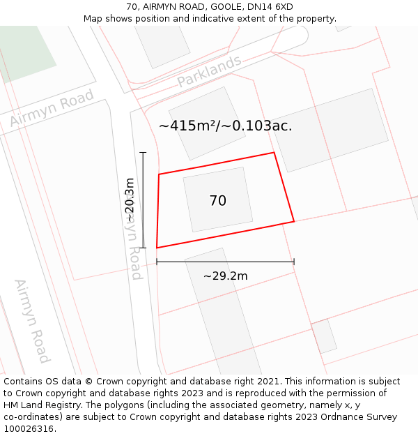 70, AIRMYN ROAD, GOOLE, DN14 6XD: Plot and title map