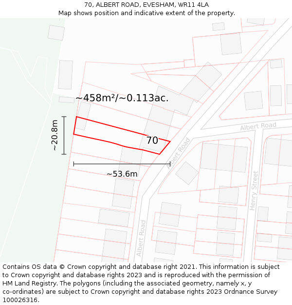 70, ALBERT ROAD, EVESHAM, WR11 4LA: Plot and title map