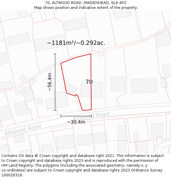 70, ALTWOOD ROAD, MAIDENHEAD, SL6 4PZ: Plot and title map