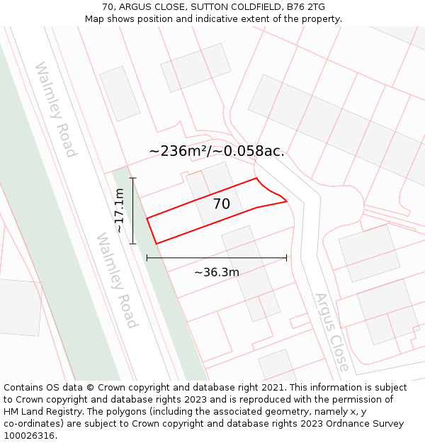 70, ARGUS CLOSE, SUTTON COLDFIELD, B76 2TG: Plot and title map