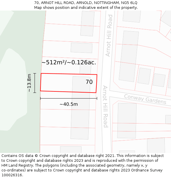 70, ARNOT HILL ROAD, ARNOLD, NOTTINGHAM, NG5 6LQ: Plot and title map