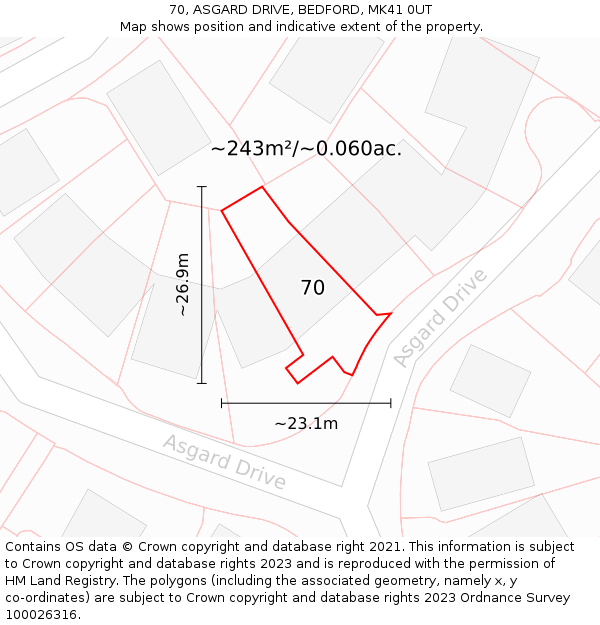 70, ASGARD DRIVE, BEDFORD, MK41 0UT: Plot and title map