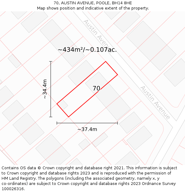 70, AUSTIN AVENUE, POOLE, BH14 8HE: Plot and title map