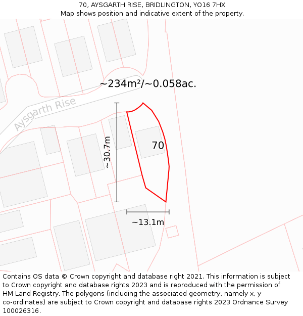 70, AYSGARTH RISE, BRIDLINGTON, YO16 7HX: Plot and title map