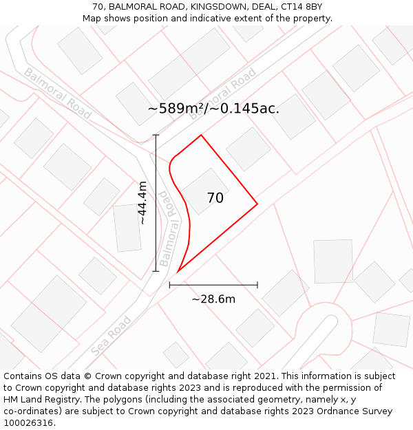 70, BALMORAL ROAD, KINGSDOWN, DEAL, CT14 8BY: Plot and title map