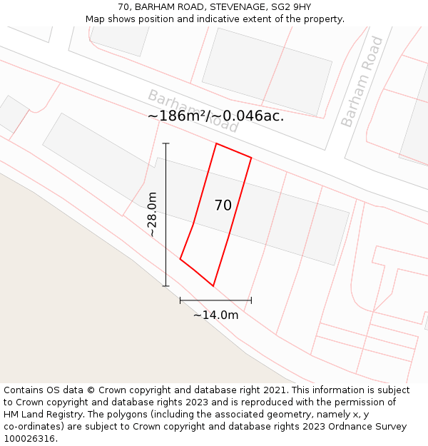 70, BARHAM ROAD, STEVENAGE, SG2 9HY: Plot and title map