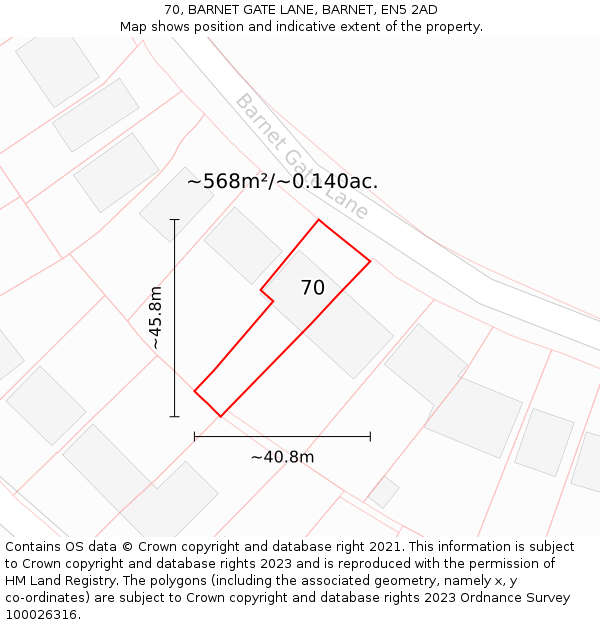 70, BARNET GATE LANE, BARNET, EN5 2AD: Plot and title map