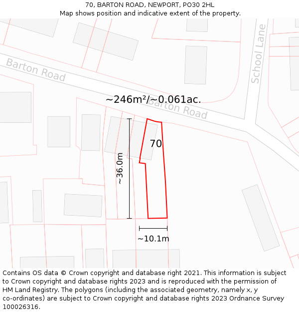 70, BARTON ROAD, NEWPORT, PO30 2HL: Plot and title map