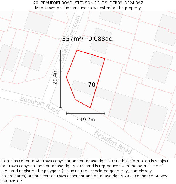 70, BEAUFORT ROAD, STENSON FIELDS, DERBY, DE24 3AZ: Plot and title map