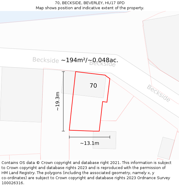 70, BECKSIDE, BEVERLEY, HU17 0PD: Plot and title map