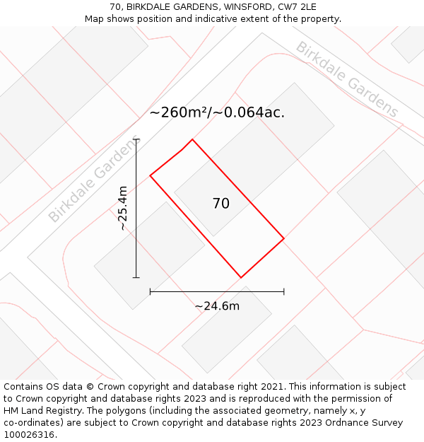 70, BIRKDALE GARDENS, WINSFORD, CW7 2LE: Plot and title map