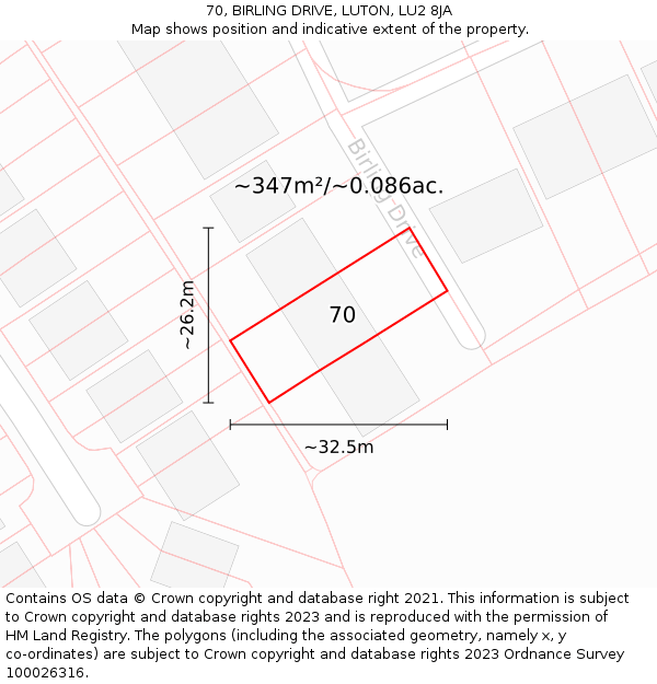 70, BIRLING DRIVE, LUTON, LU2 8JA: Plot and title map