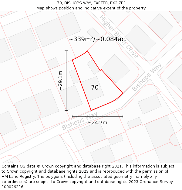 70, BISHOPS WAY, EXETER, EX2 7PF: Plot and title map