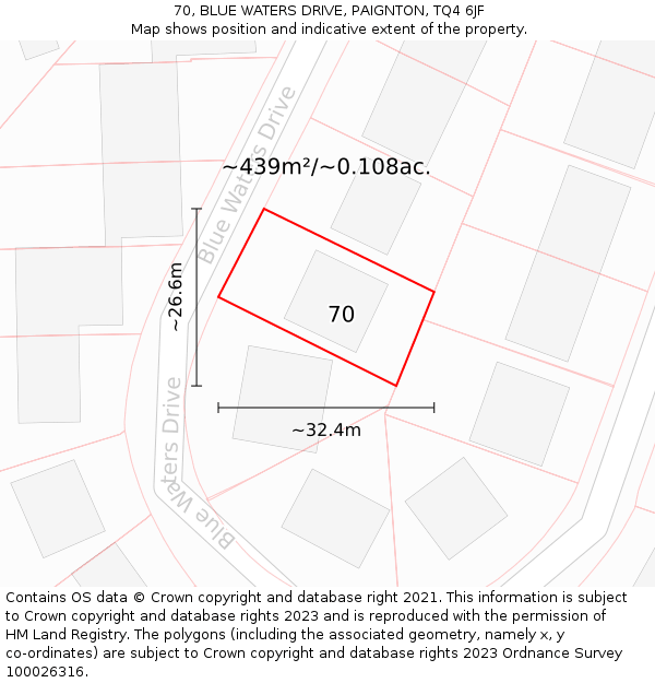 70, BLUE WATERS DRIVE, PAIGNTON, TQ4 6JF: Plot and title map