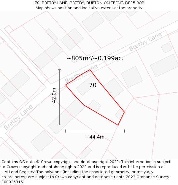 70, BRETBY LANE, BRETBY, BURTON-ON-TRENT, DE15 0QP: Plot and title map