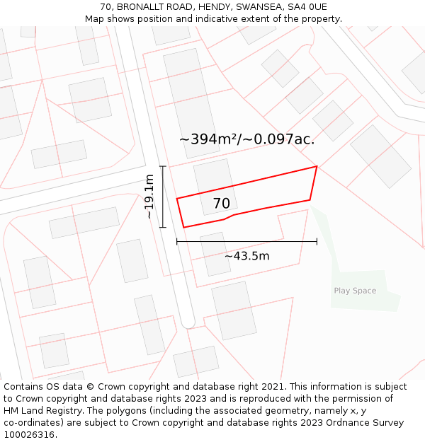 70, BRONALLT ROAD, HENDY, SWANSEA, SA4 0UE: Plot and title map