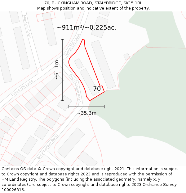 70, BUCKINGHAM ROAD, STALYBRIDGE, SK15 1BL: Plot and title map