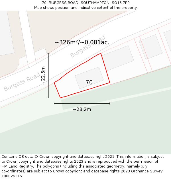 70, BURGESS ROAD, SOUTHAMPTON, SO16 7PP: Plot and title map