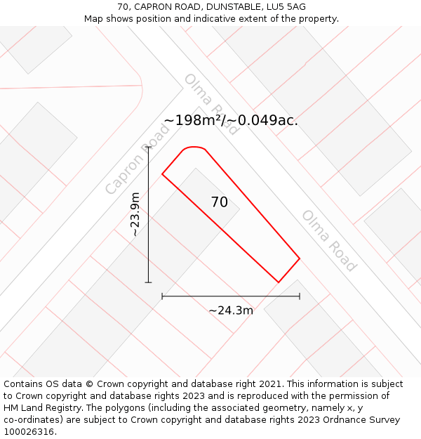 70, CAPRON ROAD, DUNSTABLE, LU5 5AG: Plot and title map