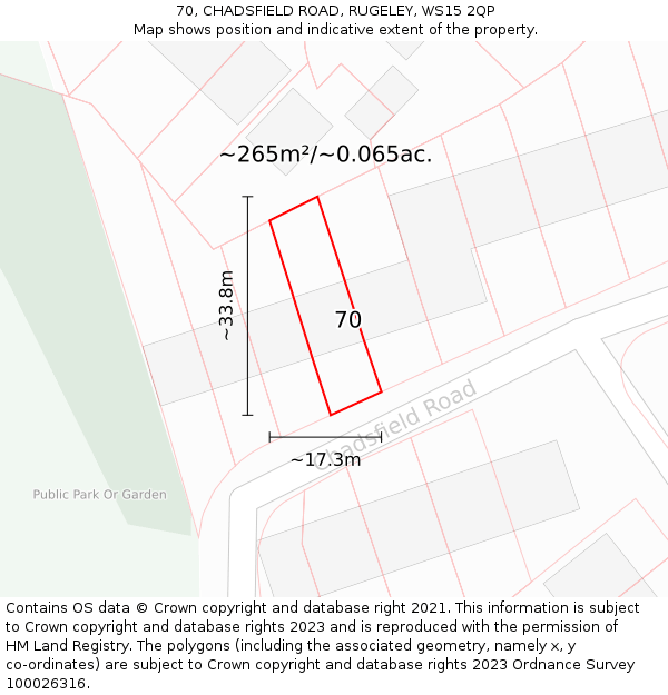 70, CHADSFIELD ROAD, RUGELEY, WS15 2QP: Plot and title map