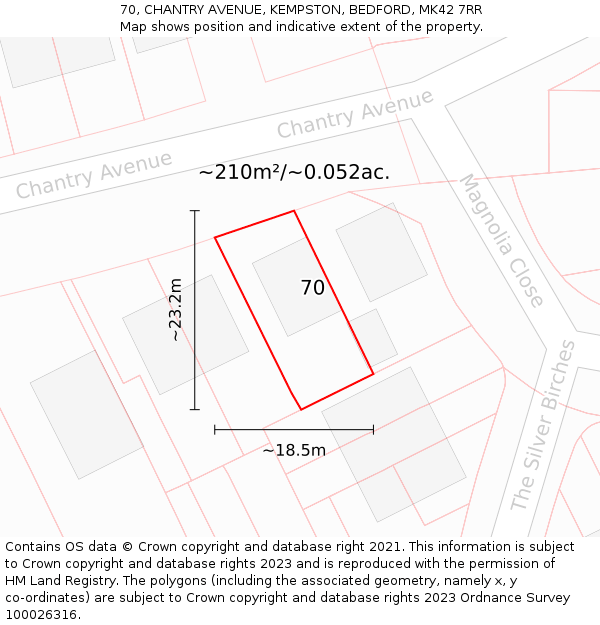 70, CHANTRY AVENUE, KEMPSTON, BEDFORD, MK42 7RR: Plot and title map