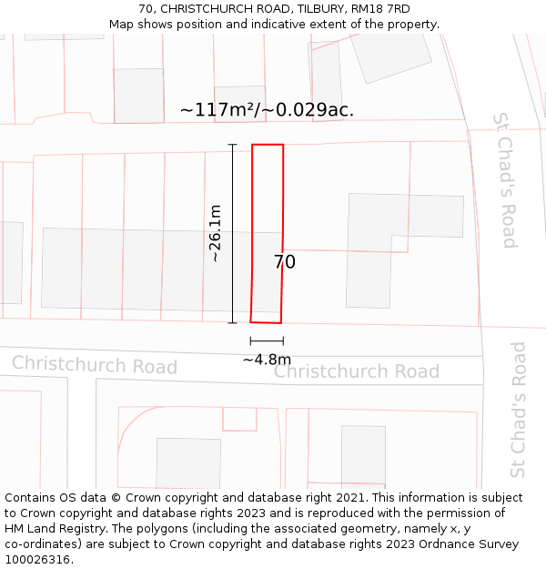70, CHRISTCHURCH ROAD, TILBURY, RM18 7RD: Plot and title map