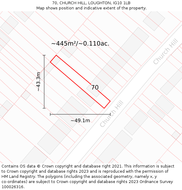 70, CHURCH HILL, LOUGHTON, IG10 1LB: Plot and title map