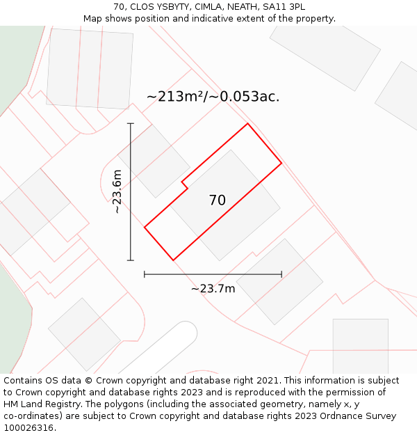 70, CLOS YSBYTY, CIMLA, NEATH, SA11 3PL: Plot and title map