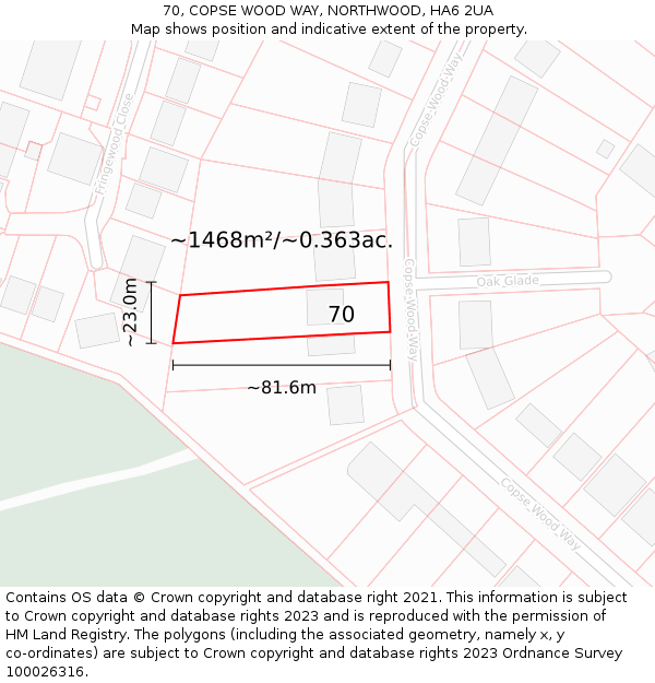 70, COPSE WOOD WAY, NORTHWOOD, HA6 2UA: Plot and title map