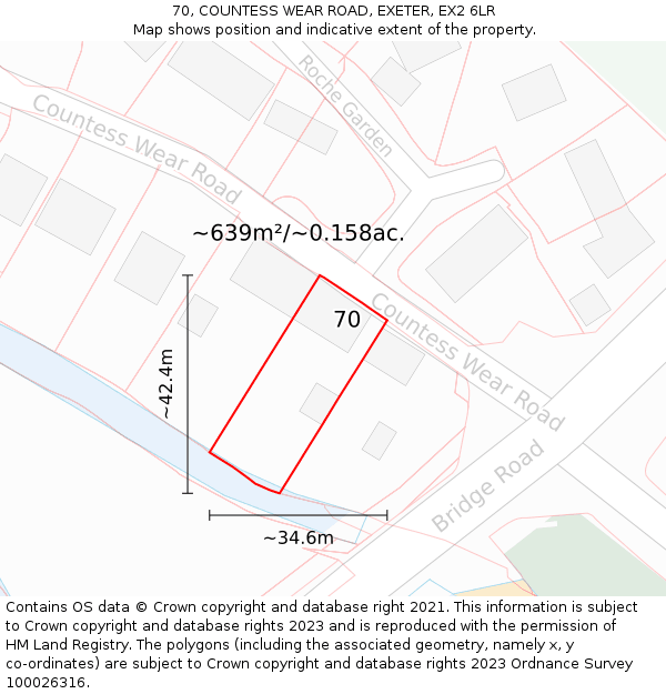 70, COUNTESS WEAR ROAD, EXETER, EX2 6LR: Plot and title map