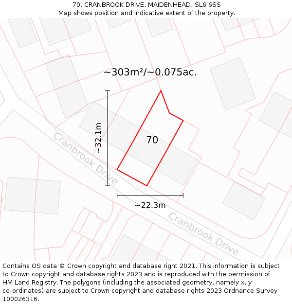 70, CRANBROOK DRIVE, MAIDENHEAD, SL6 6SS: Plot and title map