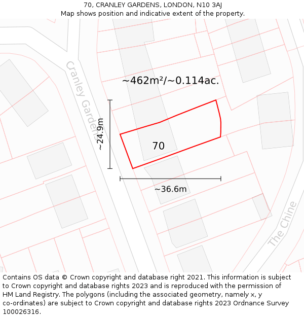 70, CRANLEY GARDENS, LONDON, N10 3AJ: Plot and title map
