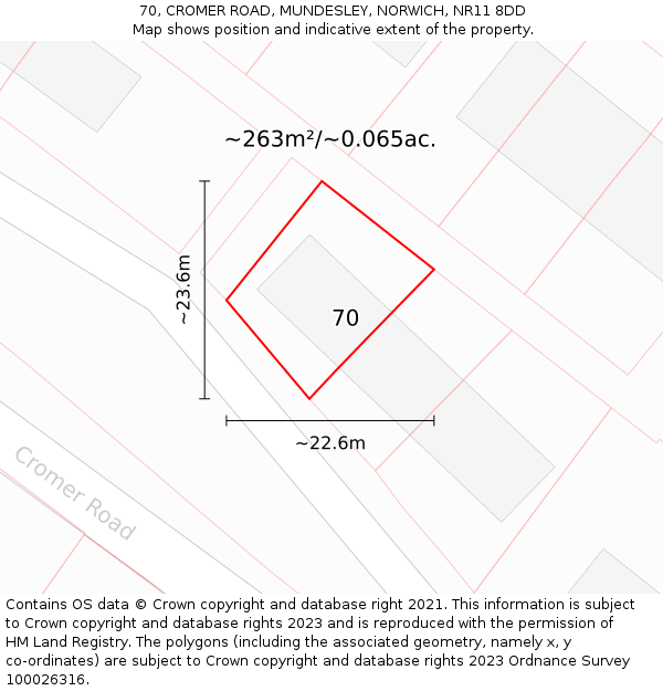 70, CROMER ROAD, MUNDESLEY, NORWICH, NR11 8DD: Plot and title map