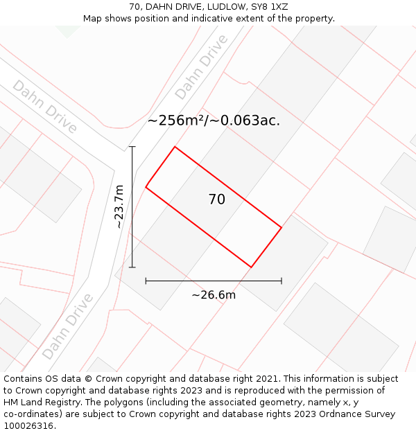 70, DAHN DRIVE, LUDLOW, SY8 1XZ: Plot and title map