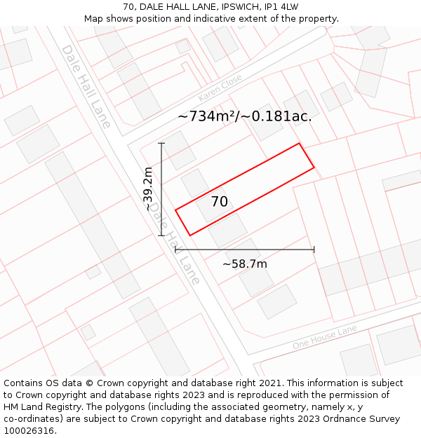 70, DALE HALL LANE, IPSWICH, IP1 4LW: Plot and title map