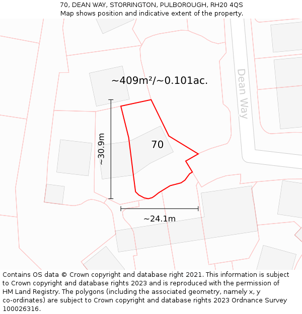 70, DEAN WAY, STORRINGTON, PULBOROUGH, RH20 4QS: Plot and title map