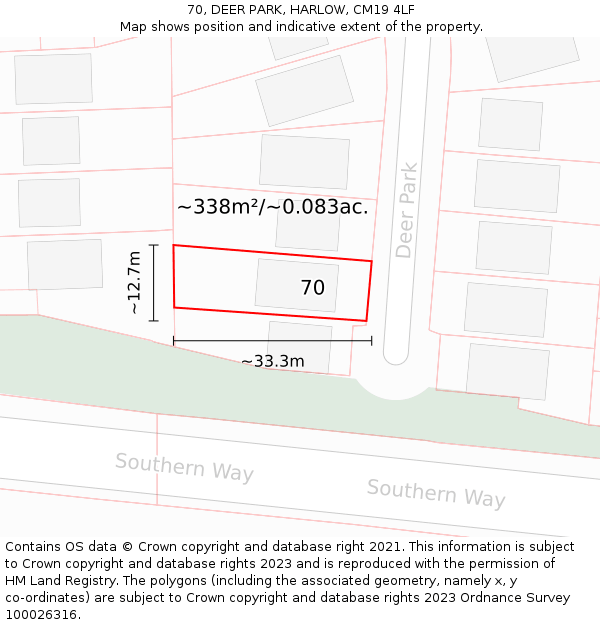 70, DEER PARK, HARLOW, CM19 4LF: Plot and title map