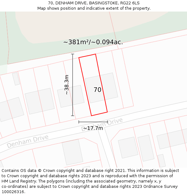 70, DENHAM DRIVE, BASINGSTOKE, RG22 6LS: Plot and title map