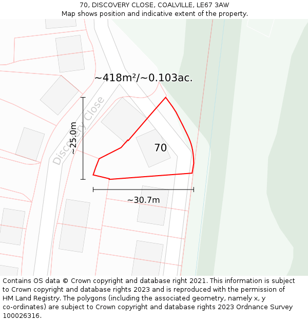 70, DISCOVERY CLOSE, COALVILLE, LE67 3AW: Plot and title map