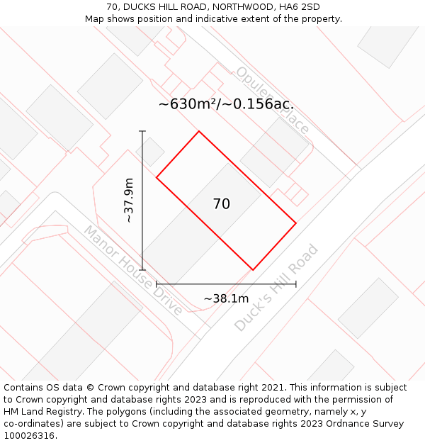 70, DUCKS HILL ROAD, NORTHWOOD, HA6 2SD: Plot and title map