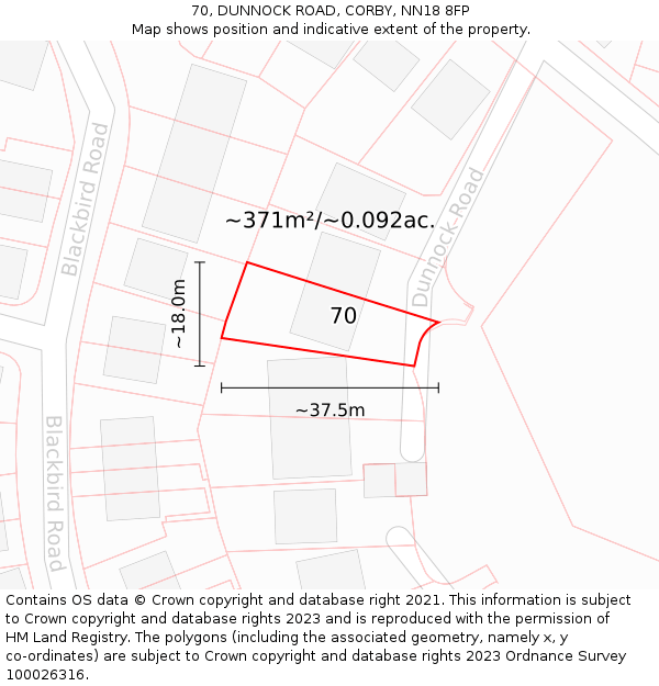 70, DUNNOCK ROAD, CORBY, NN18 8FP: Plot and title map